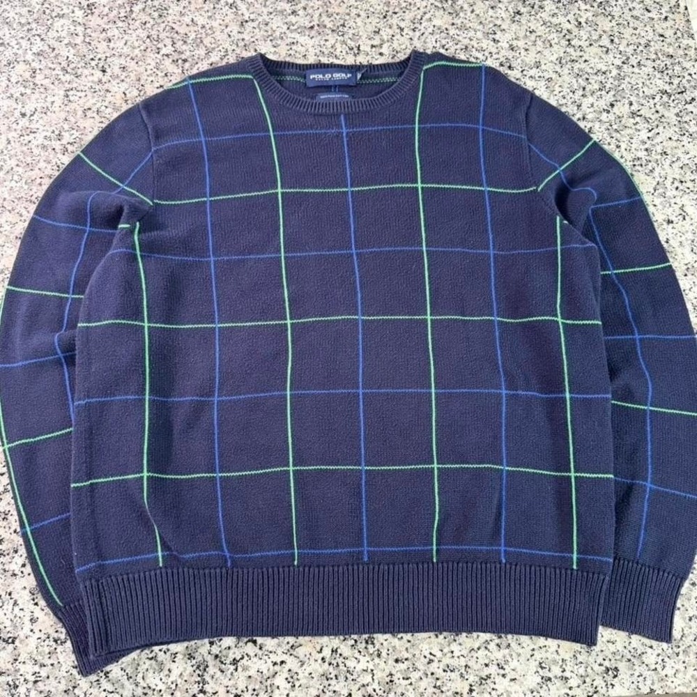 Polo Ralph Lauren Golf Vtg 90's Blue Green Striped Sweater Large